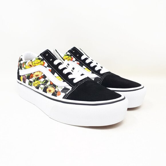 Vans Old Skool Stacked Platform Shoe Sneaker Poppy Floral Black Womens Size NEW - Picture 4 of 11
